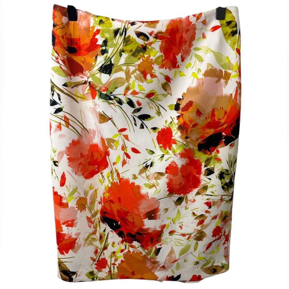 Kasper Floral Pencil Skirt Women 4 Orange White Stretch Career Gardencore